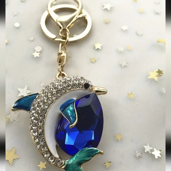 Rhinestone Dolphin w/Royal Blue Crystal Keychain/Purse Charm, NWT - Picture 4 of 4